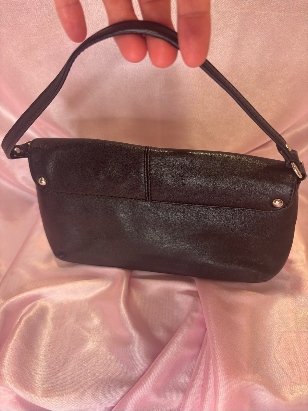 Coach Black Leather Mini Baguette Shoulder Bag with Silver Logo - Picture 4 of 7
